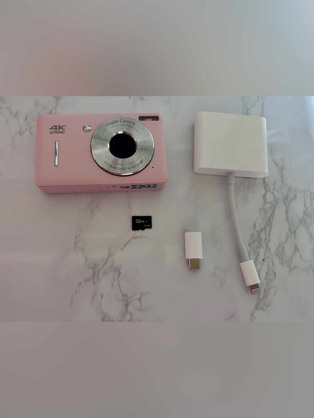 Pink 4K Ultra HD Digital Camera with 32GB SD Card & Adapter